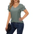 thumbnail image 2 of McVanedy Women's V Neck T Shirts Ruffle Short Sleeve Top Hollow Casual Blouses S-XL, 2 of 4