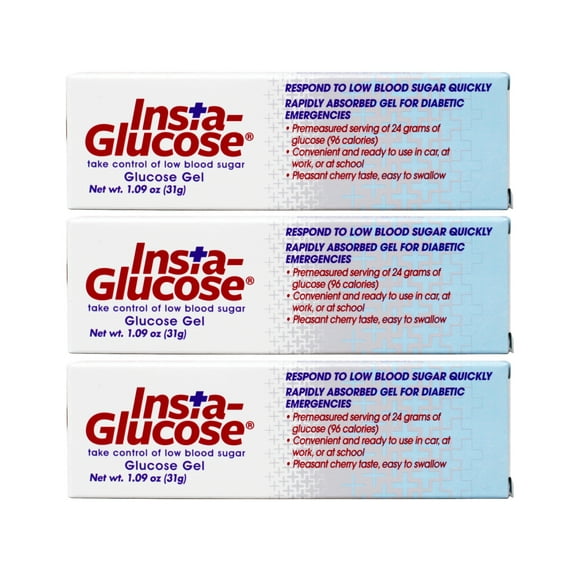 3 Pack - Insta-Glucose Gel, Respond to Low Blood Sugar Quickly Rapidly Absorbed Gel for Diabetic Emergencies, Cherry Flavor, 1.09 Ounce
