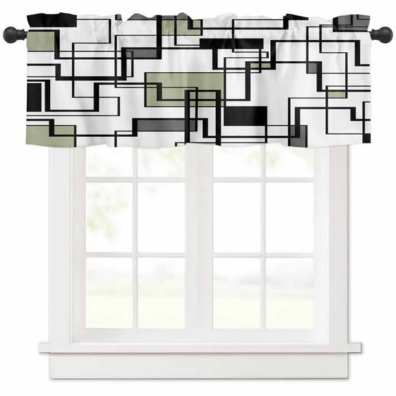 Sage Green Geometric Valances for Windows Farmhouse Kitchen Curtains Valances Rod Pocket Valance Curtains for Kitchen Windows Simple Black Gray Abstract Striped Window Valances for Bathroom 60"x18"