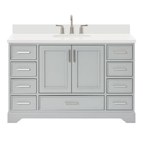 Ariel Stafford 55 Inch Single Oval Sink Vanity With White Quartz Countertop W/1.5" Edge In Grey