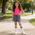 thumbnail image 4 of LJEFF Girls Paperbag Waist Denim Shorts, High Waist Pocketed Cuffed Hem Buttons Shorts for Kids Hot Pink Size 3 T, 4 of 9