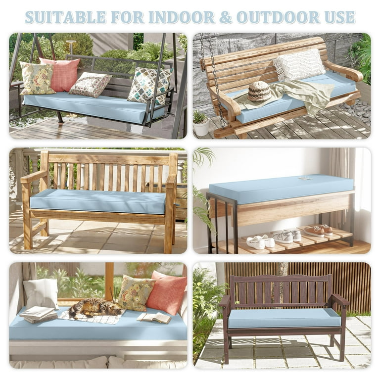 Waterproof Outdoor Bench Cushion 48x18 Inches - Fade Resistant With Tie Straps Navy Blue