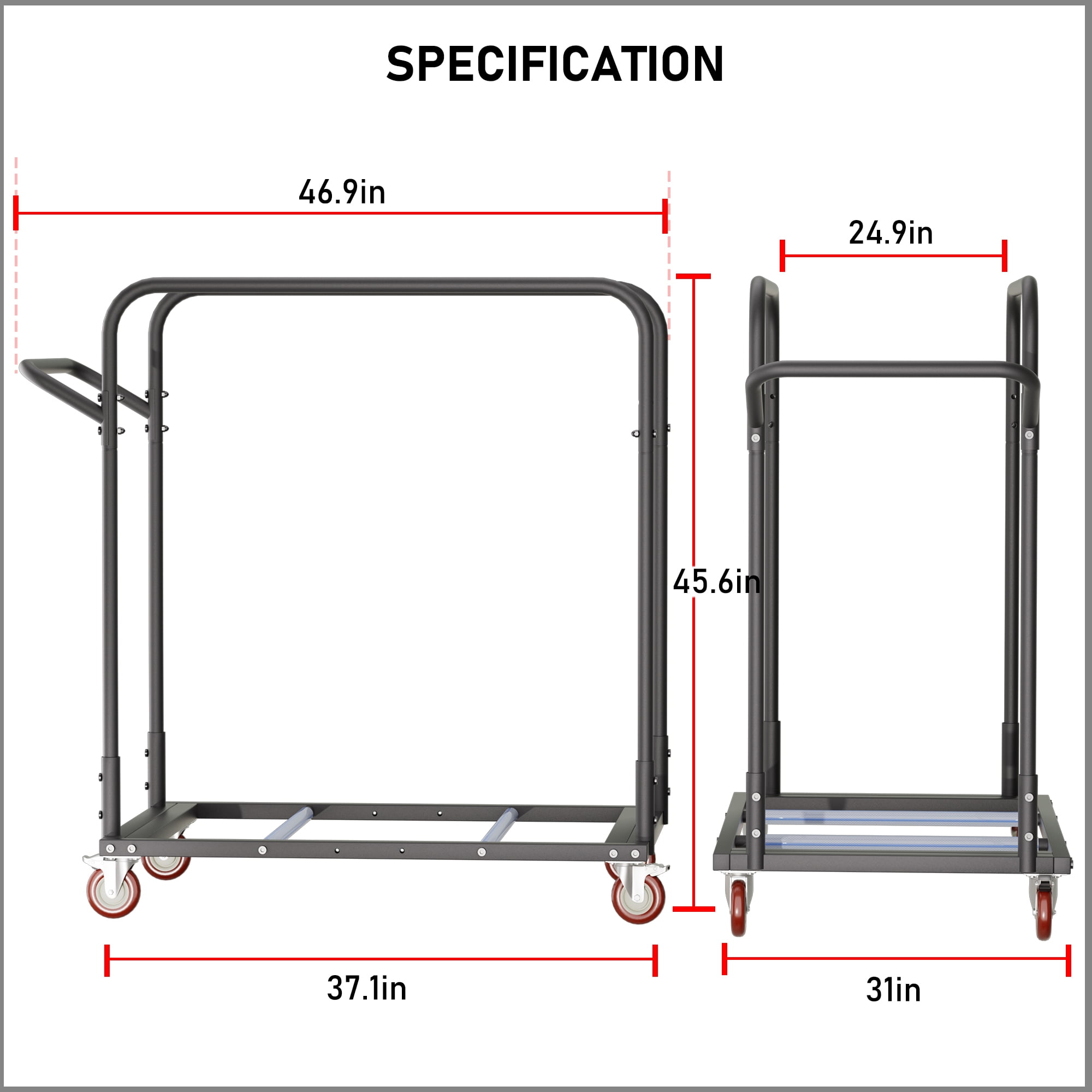 HOHYN  Folding Table Truck, 1800 Lb Ability Heavy-Duty Hand Cart With 5-Inch Swivel Wheels, Black Dolly For Garage, Home, Godown, Party Events, Hotel Furniture, Extra Large Ability
