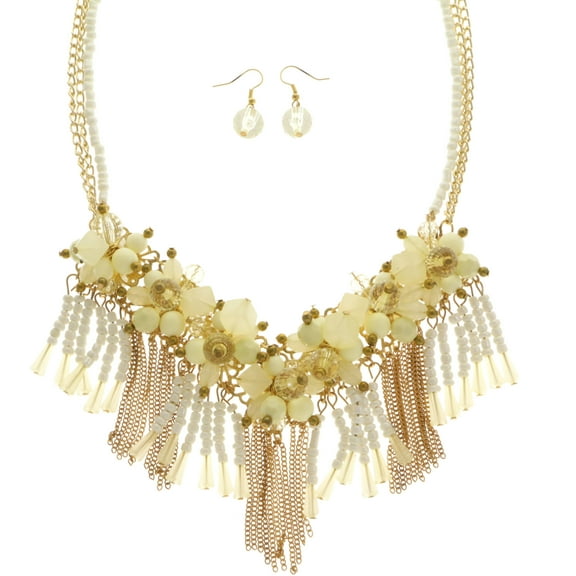 Mi Amore Necklace-Earring-Set Gold-Tone/White