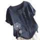 thumbnail image 4 of Camisa de mujer con botones, blusa informal de manga corta con cuello redondo, azul oscuro, 4XL Yuarrent AP001735-15, 4 of 7