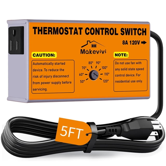 Attic Fan Thermostat-Control, Adjustable Thermostat with Overload Protector, Temperature Controlled Attic Fan, with Socket Easy to Install, Exhaust F