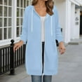 thumbnail image 4 of Long Hoodies for Women 2025 Fall Winter Long Sleeve Plain Zip Up Hooded Sweatshirt with Pockets Cardigan Jacket Coat, 4 of 5