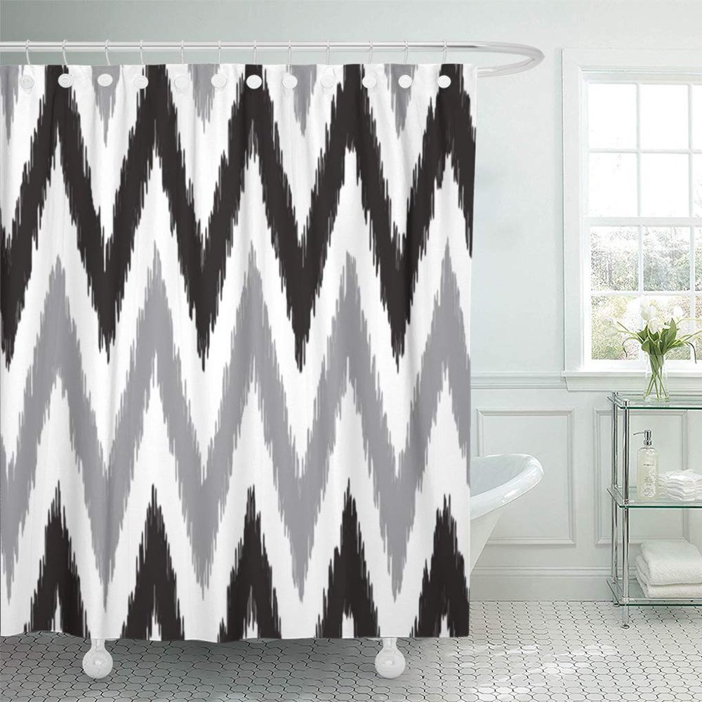 CYNLON White Cool Black and Gray Ikat Grey Pattern Bathroom Decor Bath