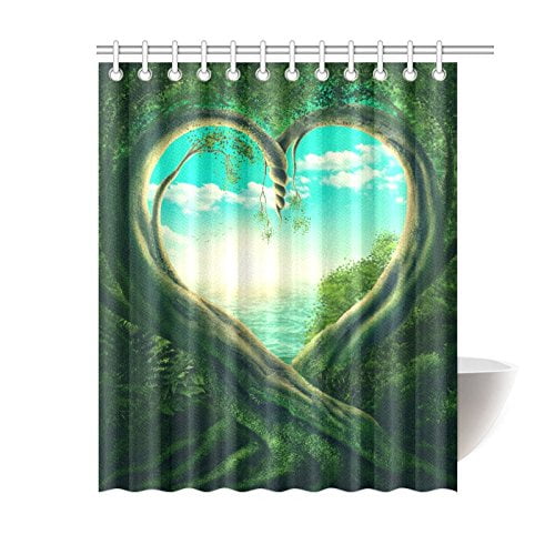 ABPHQTO Cortina de ducha de árbol verde primavera, juego de baño de cortina de ducha de tela de poliéster con paisaje 150x180 cm