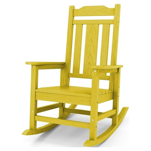 Outdoor Rocking Chair, Patio Rocking Chairs for Porch, HDPE Rocking Chair Outdoor for Adults, Heavy Duty Front Porch Rocker, Yellow