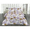 thumbnail image 2 of Ambesonne Tropical Quilted Coverlet 3 Pcs, Bicolour Art Lilly Flowers, King Size, Pale Purple Amber Mustard, 2 of 4