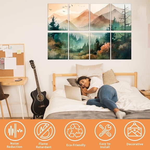 8 Pack Art Acoustic Panels Soundproof Wall Panels, Decorative Sound Dampening Panels Adhesive Sound Absorbing Panels for Home Office Gaming Room, 48X32Inches