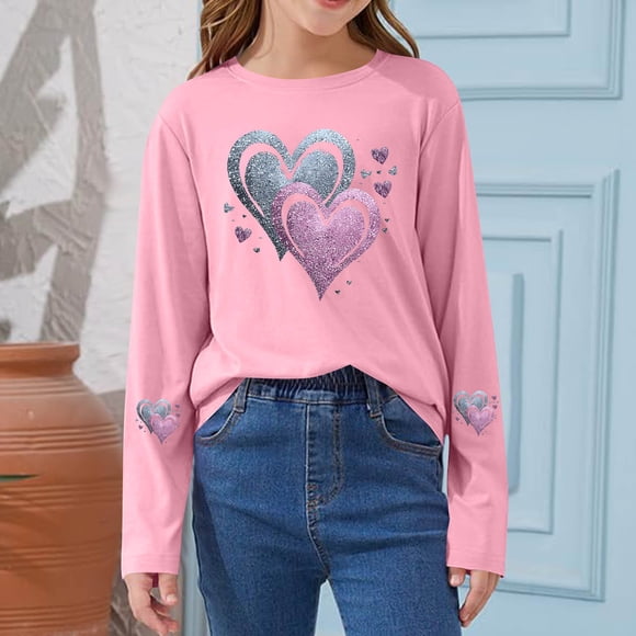 Blusas y camisas de manga larga con cuello redondo CUHK Top estampado de cuello redondo para primavera y verano Jersey informal Camisa básica de manga larga para niños y niñas Blusa de poliéster para