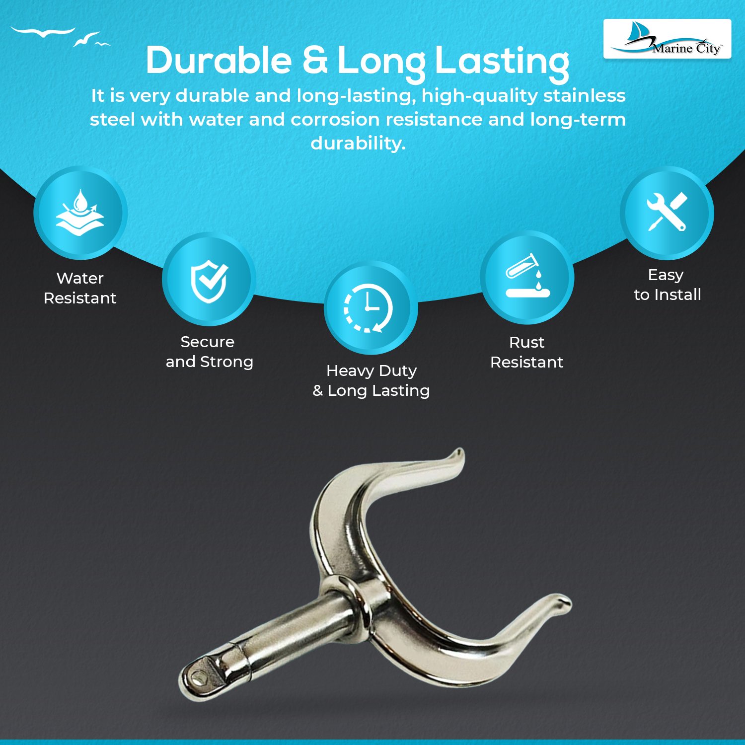 MARINE CITY Shaft Rowlock Oarlock, 316 Stainless Steel, Heavy Duty 1/2" x 5-3/16", Side Mount, Fine Finish, for Rafts, Kayaks Pack of 2