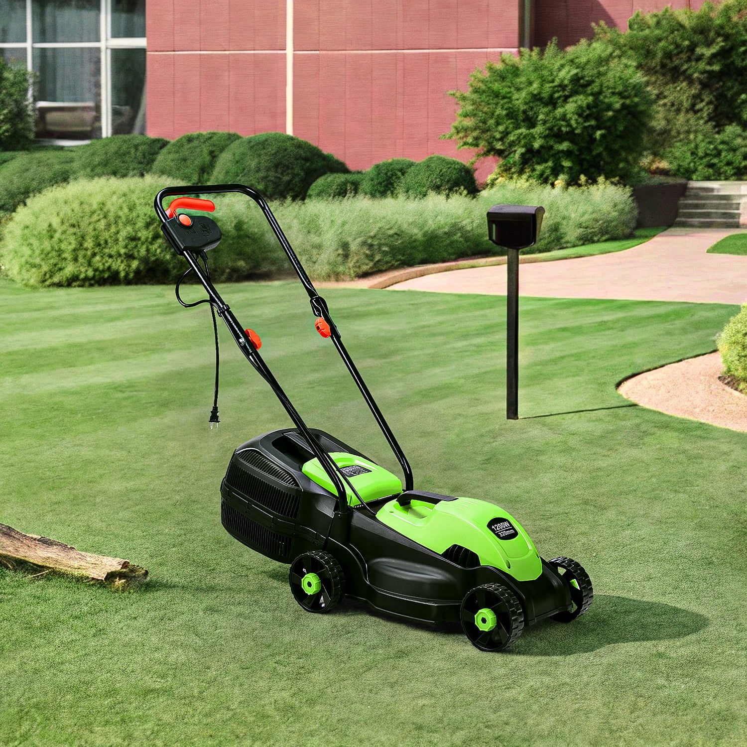Topcobe 14 inch Electric Push Lawn Corded Mower with Grass Bag for Garden, Yard, Electric Lawn Mower, Simple and Efficient, Green
