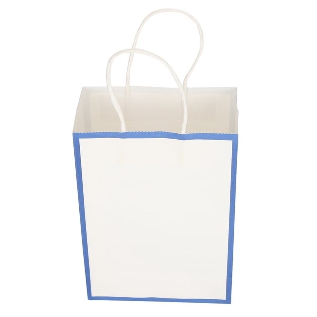 Bolsa de papel para embalaje de compras, bolsa de regalo de papel Kraft portátil, borde blanco + azul, 10 Uds.