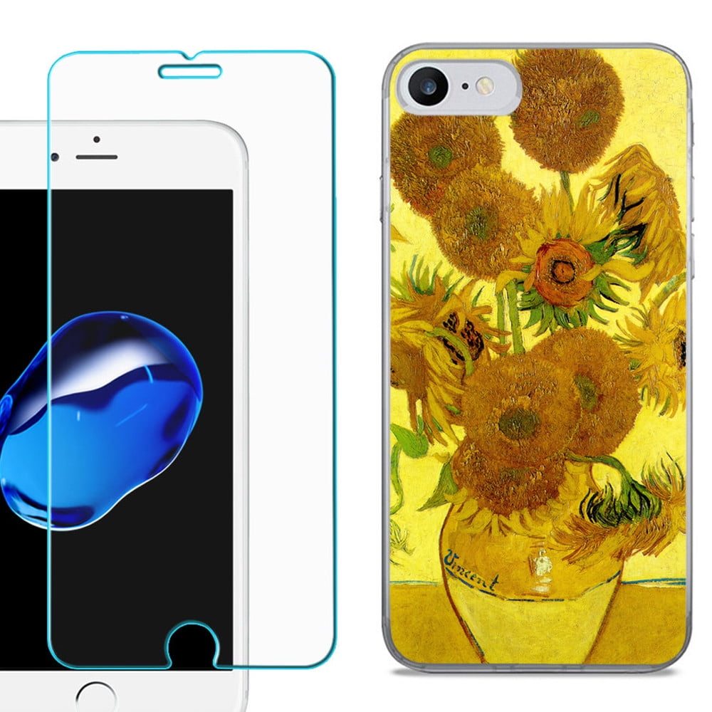 For Apple iPhone 7 / iPhone 8 Case, Slim-Fit TPU Phone Case, with Tempered Glass Screen Protector, by OneToughShield ® - Sunflower