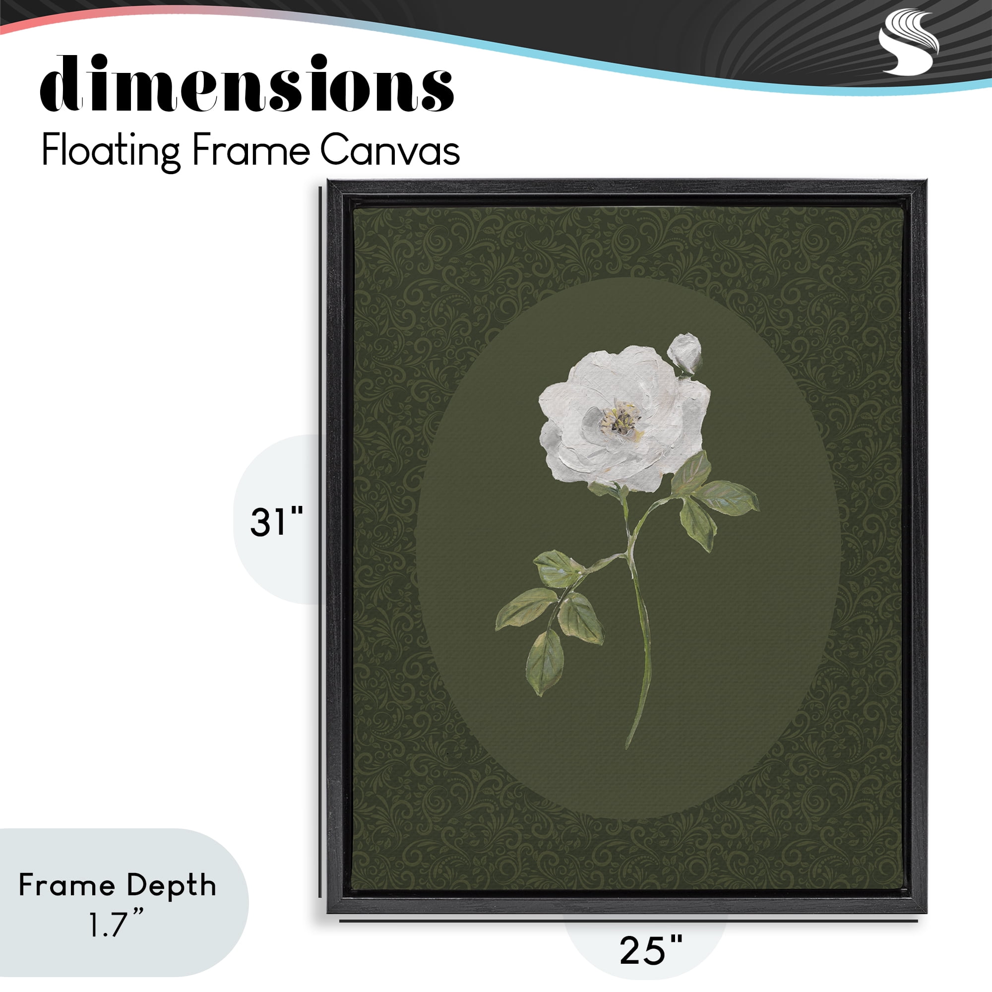 Stupell Industries Emerald & White Oval Rose Black Framed Floater Canvas Wall Art, design by Sally Swatland