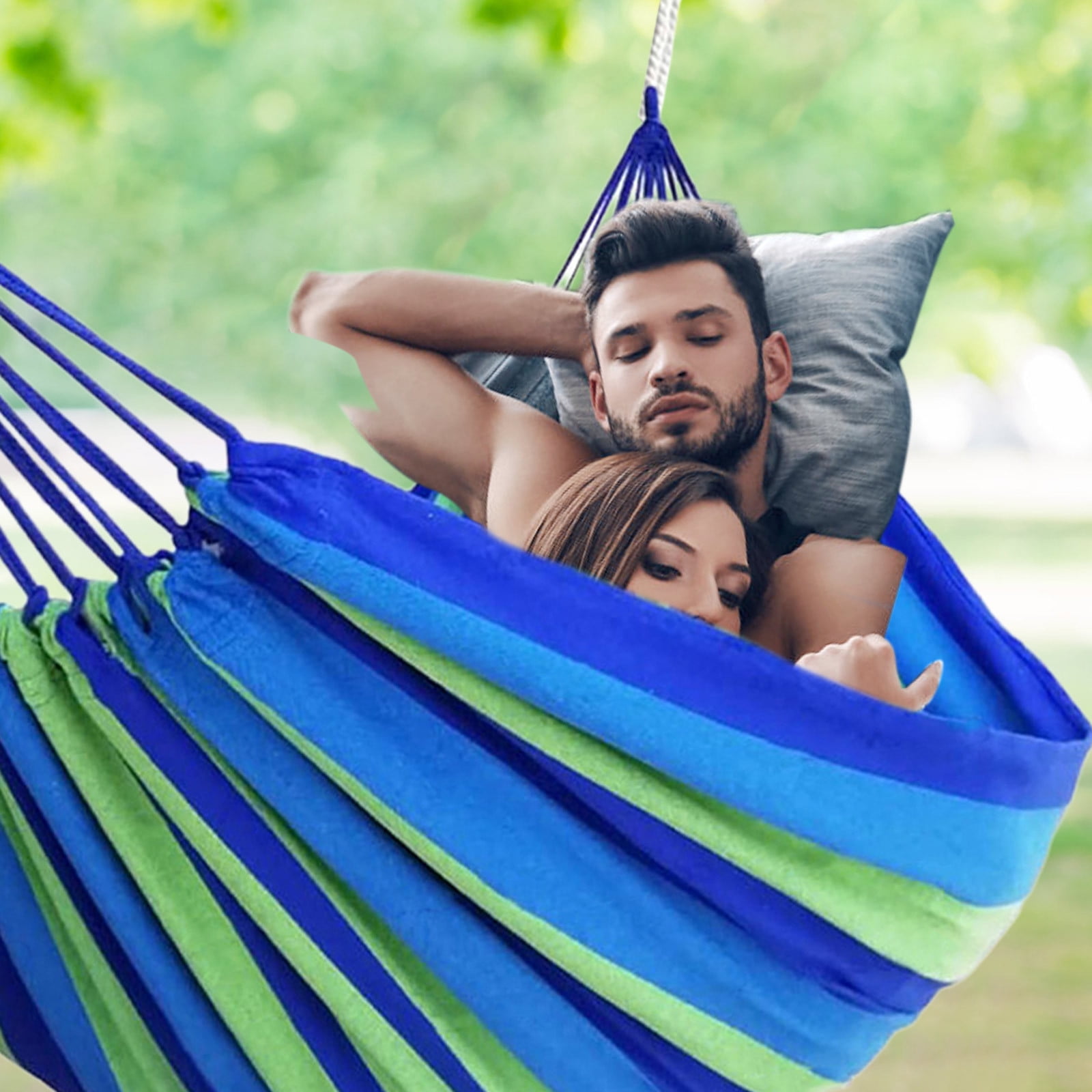Kabnic Brazilian Double Hammock for 2 People, Extra Large 660lbs Capacity, Canvas Cotton Hammock for Camping, Patio, Porch, Garden, Backyard - Includes Travel Bag & Tree Straps