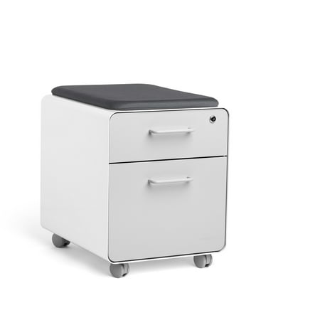 Poppin White + Light Gray Mini Vertical Stow 2-Drawer File Cabinet With Lock  Mobile