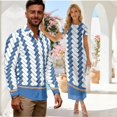 thumbnail image 2 of Chririnla Navy Stripe Shirts for Men,Womens Short Sleeve Pencil Dress,Couple Matched Clothes Fashion Elegant Guest Sets for Couple Hawaiian Luau Matching Outfit for Wedding/Going Out,S-3XL, 2 of 6