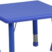 Flash Furniture 24'' Square Blue Plastic Height Adjustable Activity Table Set with 2 Chairs