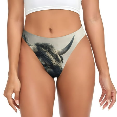 Qokaie Mystical Bull in Fog Printed Women s Cotton Thong Underwear  Sexy Breathable Panties G-string-X-Large