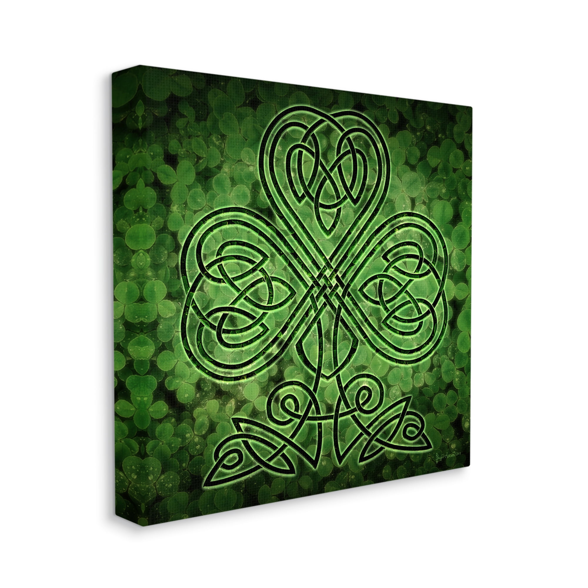 Stupell Industries Green Celtic Shamrock Knot Abstract Painting Gallery Wrapped Canvas Art Print Wall Art, 36 x 36