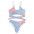 thumbnail image 3 of Women's Summer Color Block Ribbed Strap High Waist Bikini Set Swimwear For Beach Surfing Sunbathing plus Size Women's Board Shorts plus Size Bathing Suits for Women with Shorts Boys Swim Shorts 16-18, 3 of 3