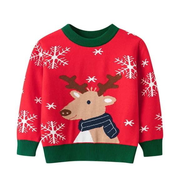 Generic Christmas Sweater Toddler Boys Girls Deer Prints Sweater Long Sleeve Warm Knitted Pullover Knitwear Xmas Tops for Outdoor Fashion Casual Soft Comfortable(6-7 Years,Red)
