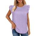 thumbnail image 1 of Playeras,Blusas y Tops,Ropa para Mujer Verano Tops Camiseta sin mangas con volantes y costuras de tela jacquard hueca de cuello redondo para mujer (Purple, M), 1 of 4