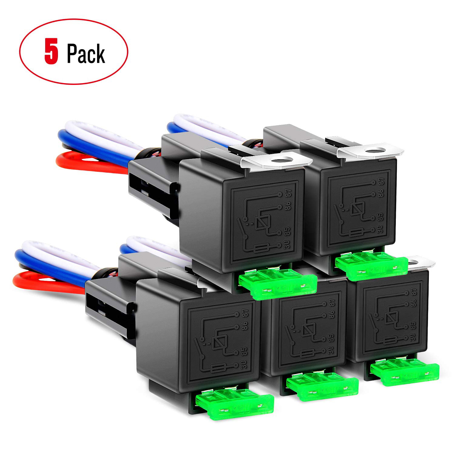 Normally Open Contacts Fused Relay DC 12V 30A Fused Relay,Black 4-Pin Fuse Relay Box with Bracket,for Automotive and Lamp Accessory Applications Car Relay 