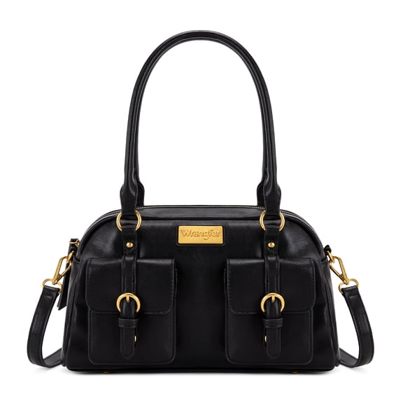 Wrangler Women Dome Top‑Handle Purse Medium Shoulder Handbag with Detachable Crossbody Strap, Black
