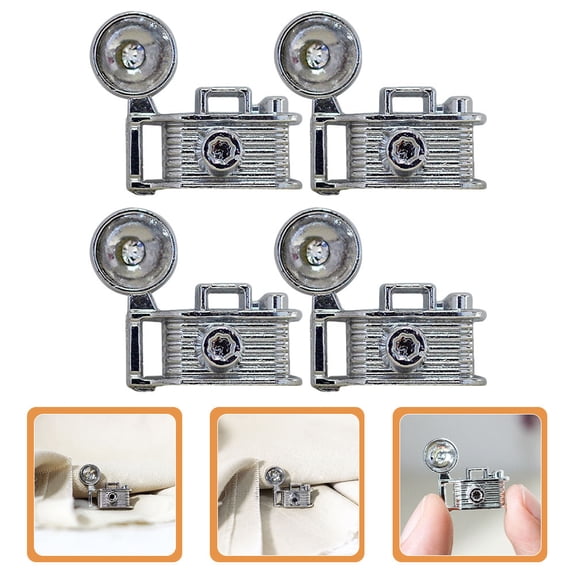 Moluckfu 4Pcs Miniature Retro Camera Silver Alloy for Mini House Decor and Miniature Enthusiasts 11.8x7.9x3.9in