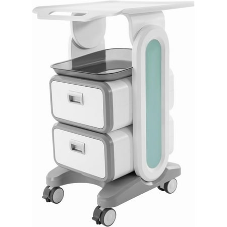 Medical Trolley Cart with 2 Drawers, 132 Lbs Load Rolling Lab Cart Hospital Ultrasound Cart with Wheels and Trays, Mobile Utility Cart for Dental Clicnic, Lab, Salon Storage for Estheticians