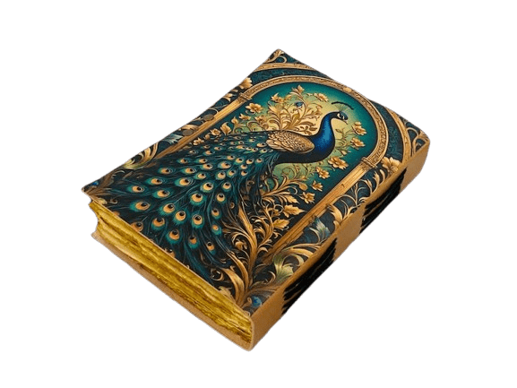 Handmade Leather Peacock Journal, 5x7 Inch | 200 Pages Vintage Deckle-Edge Paper | Artisan Writing Notebook for Women & Men, Travel Diary, Sketchbook Gift