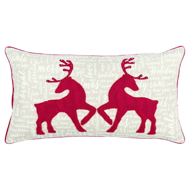 homeroots home decor 402340 Cream and Red Christmas Deer Lumbar