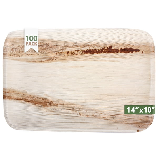 Catereco Rectangle Areca Tray Set 100 Pieces Pack Size 14 X 10 Inches Ecofriendly Disposable Dinnerware Heavy Duty Biodegradable Party Utensils For Wedding Camping More Walmart Com Walmart Com