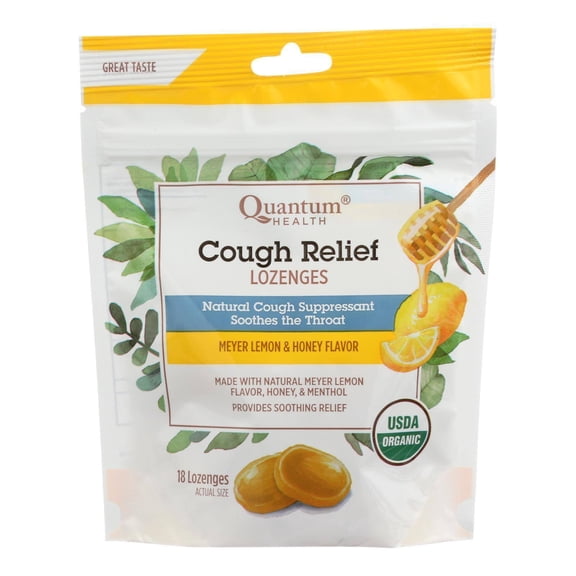 Quantum Research Organic Cough Relief Lozenges - Meyer Lemon & Honey - 18 count