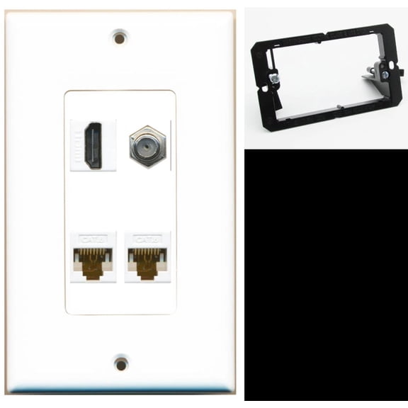 Ultra Spec Cables 1 Port HDMI Coax 2 Cat6 Ethernet Wall Plate w/Mounting Bracket