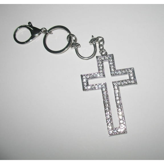 Large Cross Charm Pendant Key Chain Ring Big Lobster Clasp Clip to Attach to your Purse Hand Bag Shoulder