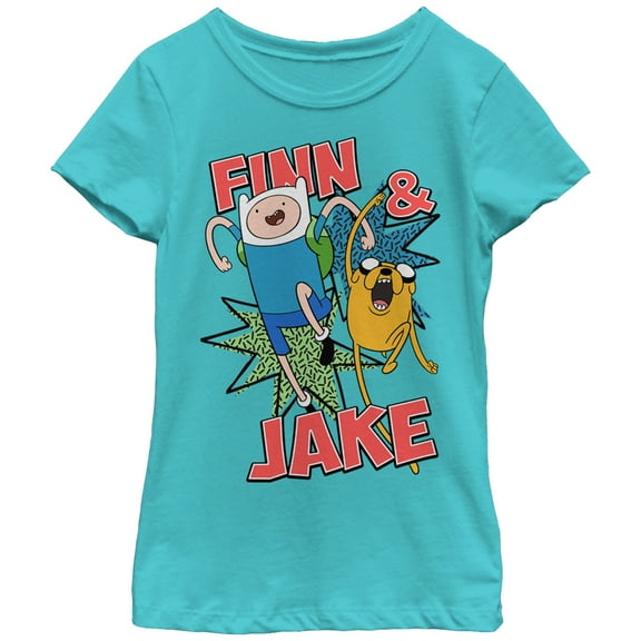 Girl's Adventure Time Finn and Jake  Graphic Tee Tahiti Blue X Large