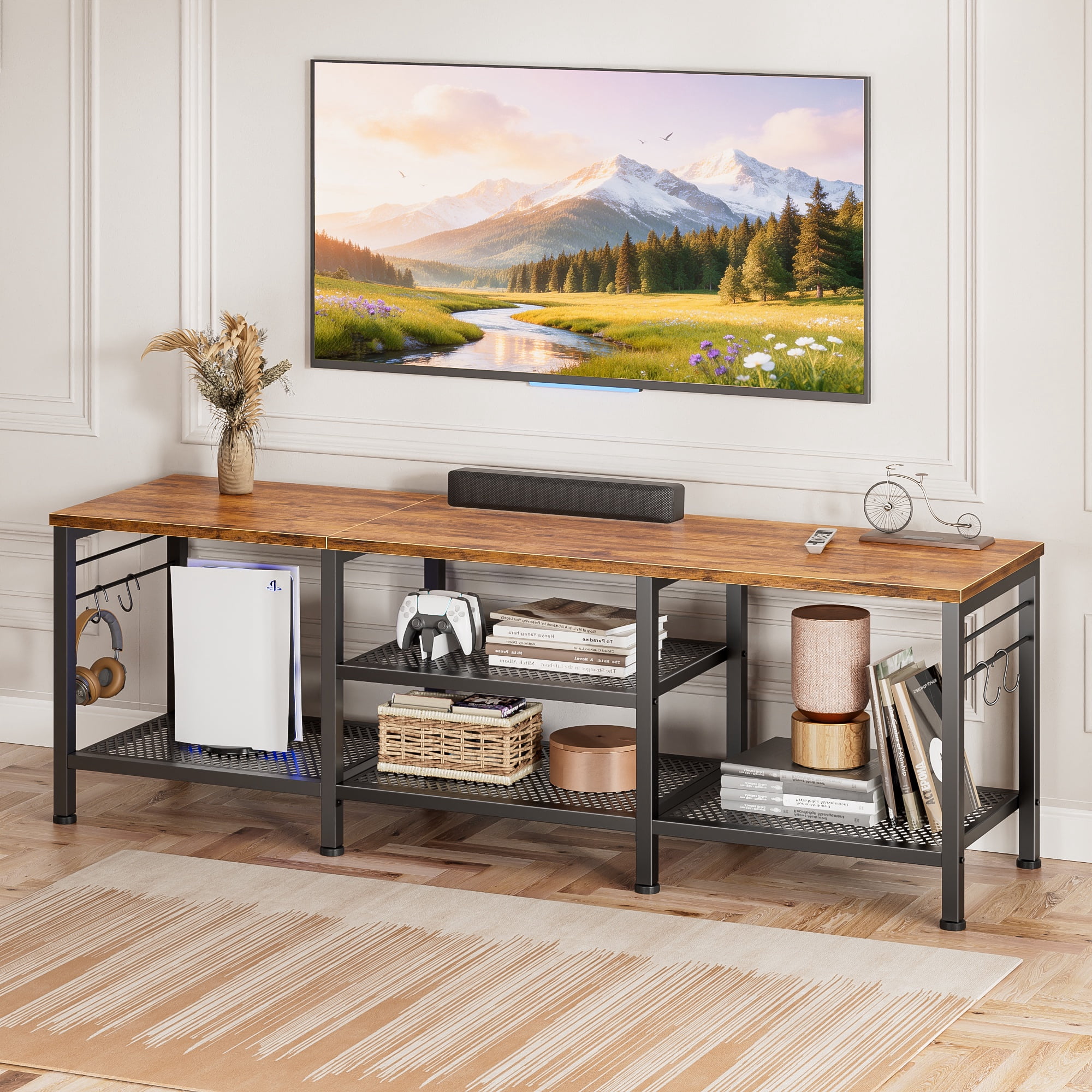Tydimor Modern TV Stand for TVs up to 65" TVs, Media Console Table for Living Room, Entertainment Center with Storage, Rustic Brown