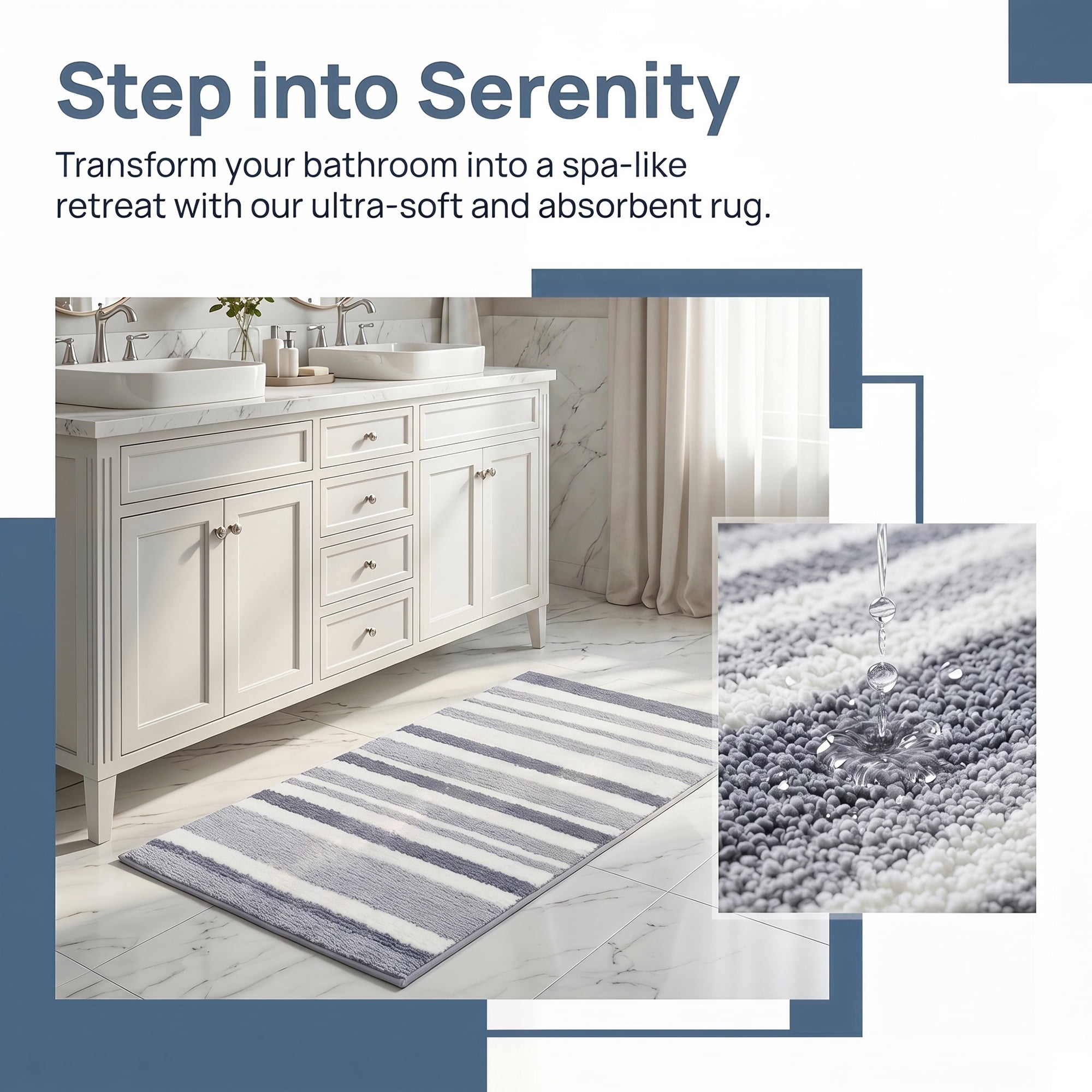 Unique Bargains Absorbent Striped Non Slip Quick Dry Washable Bath Mats Gray 30"x17"