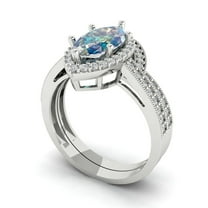 Clara Pucci 18K White Gold 2.4875 Synthetic Blue Moissanite Engraveable Engagement Ring   Wedding Band Set