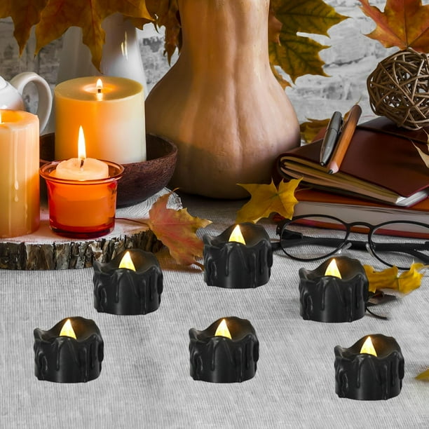 12 piezas de velas de té, velas de té LED, velas de té LED eléctricas falsas realistas brillantes para la mesa de la boda de otoño cálido