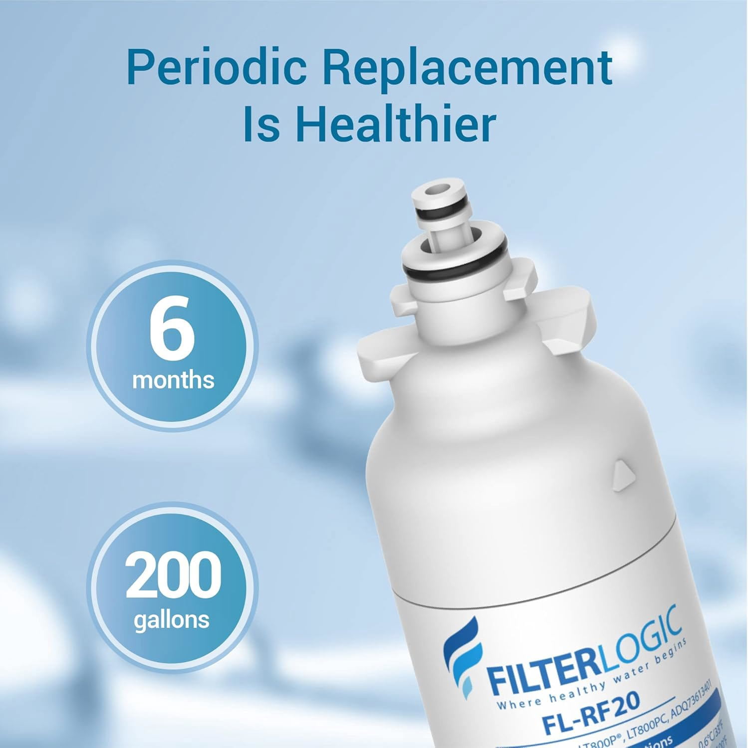 Filterlogic ADQ73613401 Refrigerator Water Filter, Replacement for LG® LT800P®, LT800PC, ADQ736134, ADQ73613402, LSXS26326S, LSXS26366S, LMXS30776S, LSXS26366D, LMXC23746S, 46-9490, 469490, Pack of 2