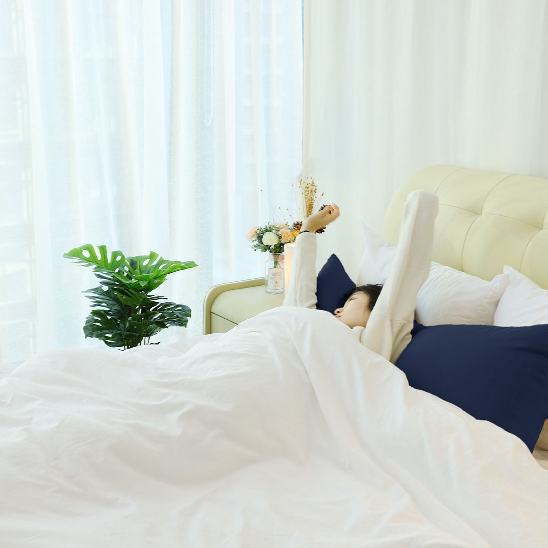 Unique Bargains Pillowcases 2 Pack Microfiber Body Pillow Covers Navy Blue 20" x 54"