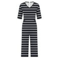thumbnail image 4 of Edvintorg Striped Jumpsuits for Women Casual Short Sleeve V Neck Back Zipper Wide Leg Jumpsuit with Pocket Summer Beach Vacation Clothes for Women, 4 of 4