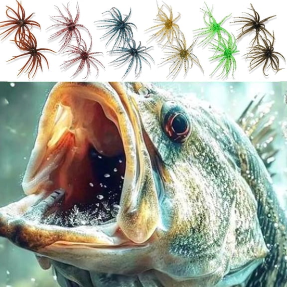 12Pcs Sea Urchin Soft Bait, Dice Baits for Bass Fishing, Realistic Fuzzy Dice Fishing Lure with Multiple Tentacles for Perch, Lure Bait for Black Pits Shore, River, Lake